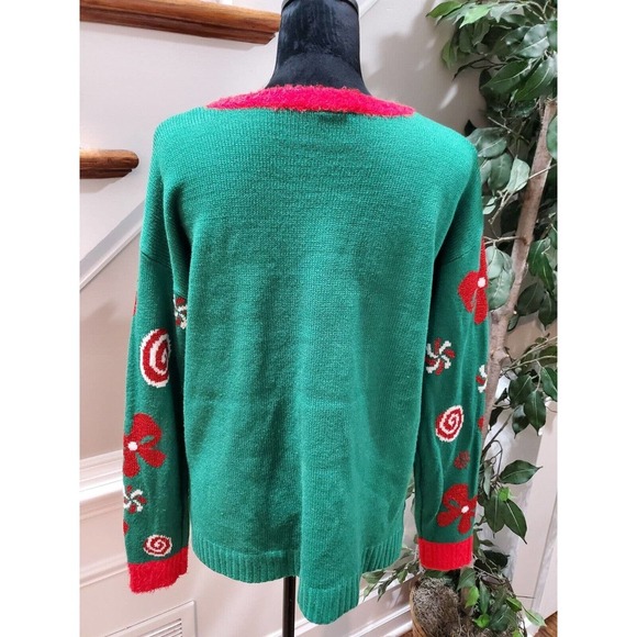Holiday Times Christmas Green Acrylic Round Neck Long Sleeve Knit Sweater Size M - Picture 8 of 11